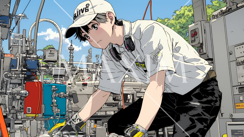 作業服を着た工場労働者