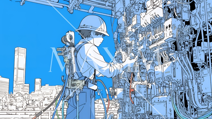 配線工事をしている男性作業員