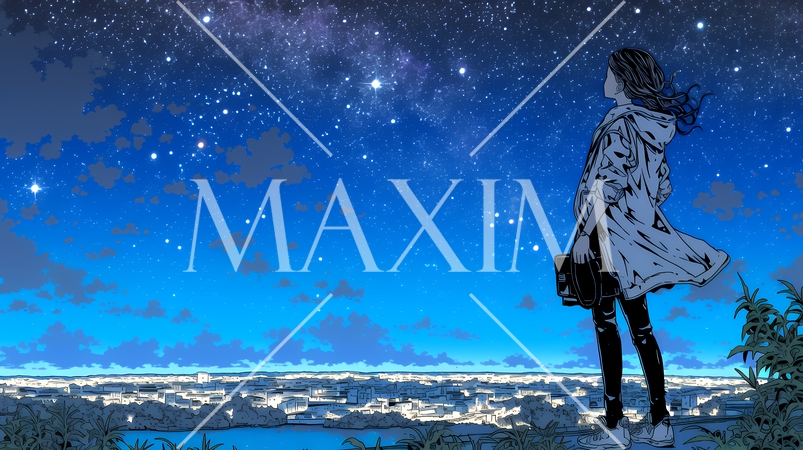 星空を眺めている若い女性