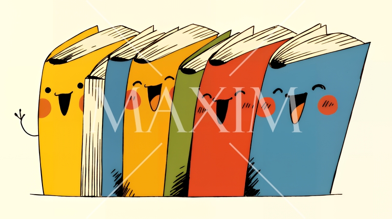 みんな本が大好き：読書週間や読書を促すためのかわいい挿絵・背景画