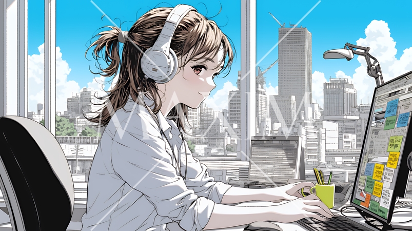 職場のデスクでパソコンに向かって仕事をしているビジネスウーマン