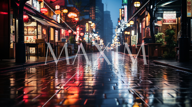 雨上がりのオフィス街の居酒屋通り