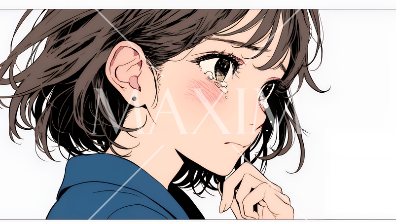 涙ぐむ制服姿の女子高生