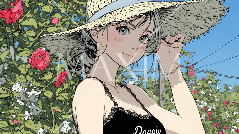 バラ園を散策している若い女性