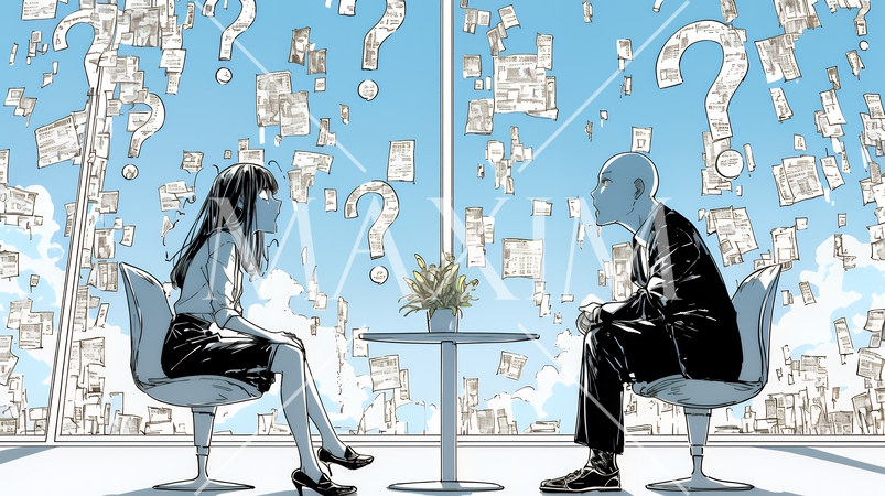 互いに相手の意見を十分に理解できないまま対話を続ける男女のビジネスパーソン