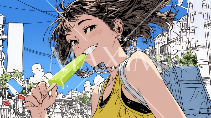 アイスキャンティを食べている若い女性