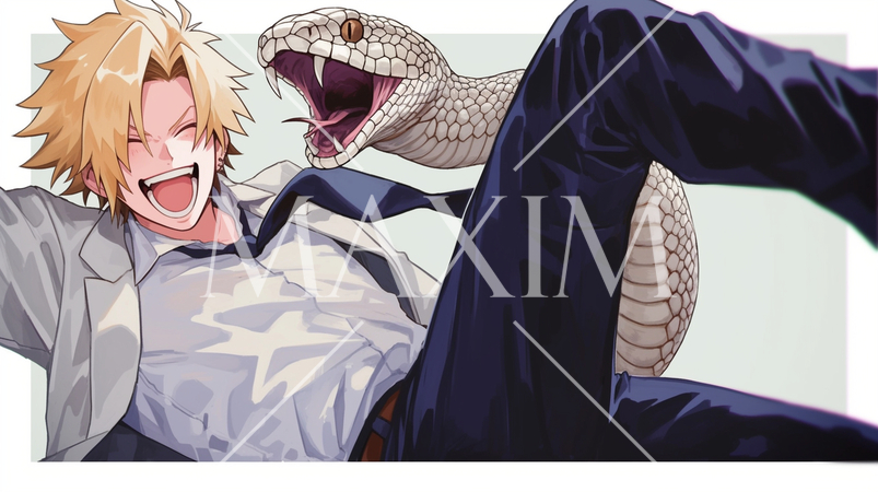 蛇と戯れる若い男性