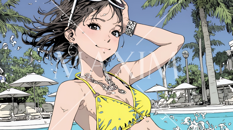 ビーチリゾートを旅行中のビキニ姿の若い女性