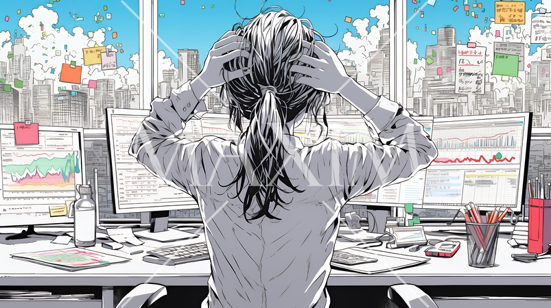 金融市場の急激な変動で頭を抱えている女性