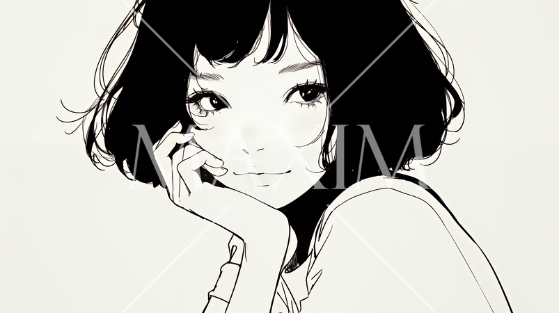 悪巧みをしている女性（シンプルな色使い）