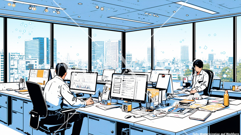 都心のオフィスでの仕事風景