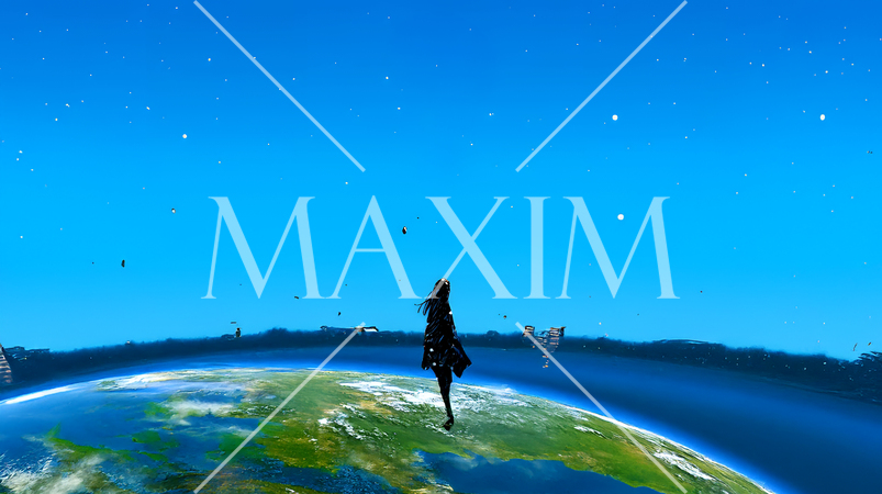 地球から永遠に広がる宇宙を見ている少女