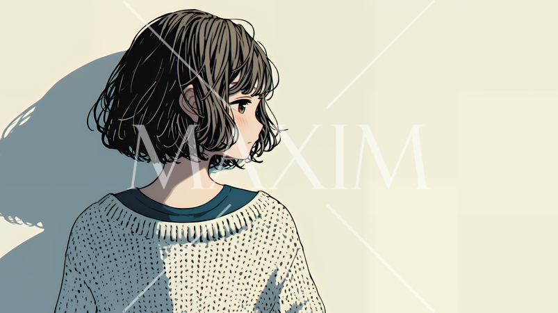 白い壁に向かって考え事をする若い女性