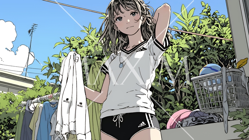 洗濯をしている若い女性