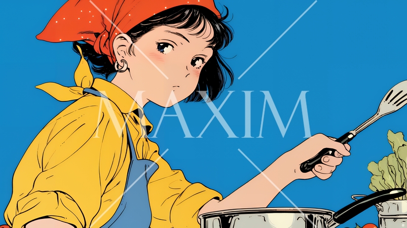 なれない料理に奮闘中の若い女性