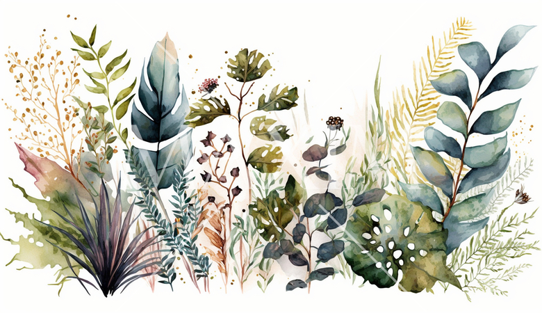 背景や挿絵用の植物の水彩画