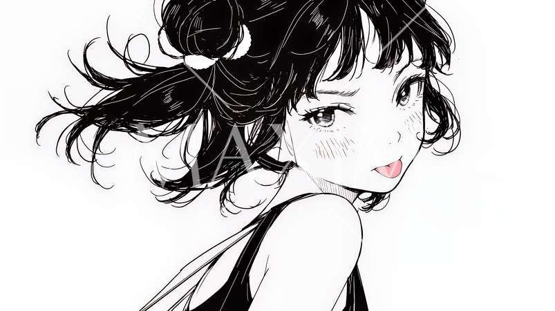 舌を出して陽気におどけている若い女性（シンプルな色使い）