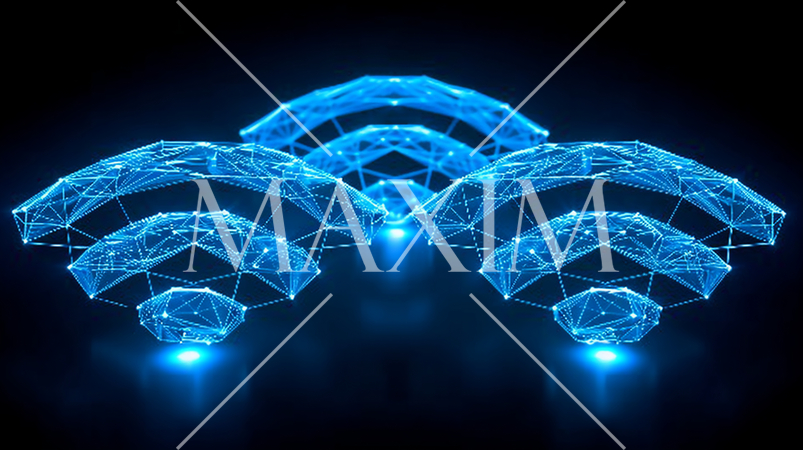 IoTのイメージ：扇形のWiFiマークの上に様々なものがあるようなイメージ