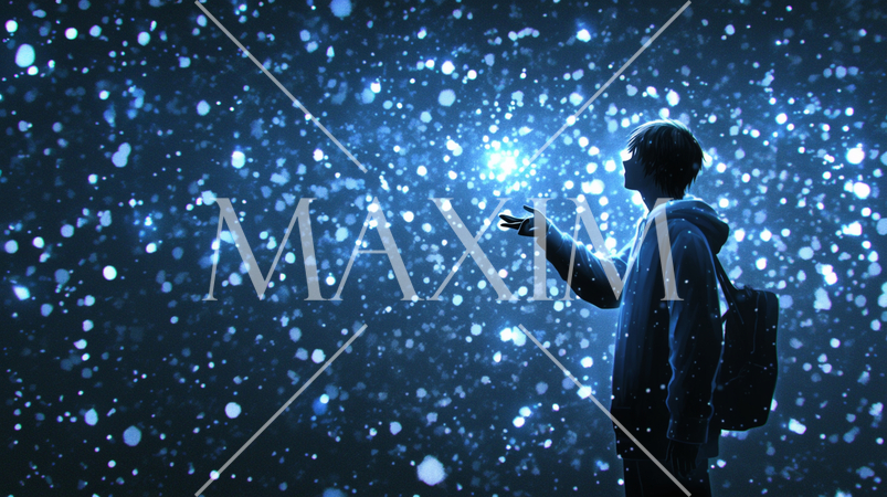 満天の星をつかもうとする男性