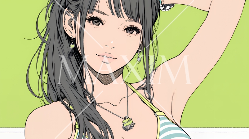 ビーチリゾートを旅行中のビキニ姿の若い女性