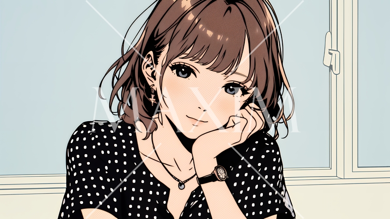 頬を赤らめて、照れ笑いする若い女性