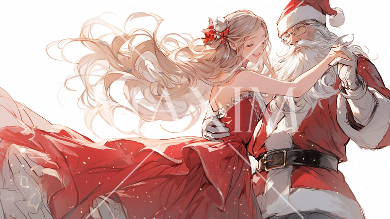 クリスマスにサンタクロースとダンスをしている女性