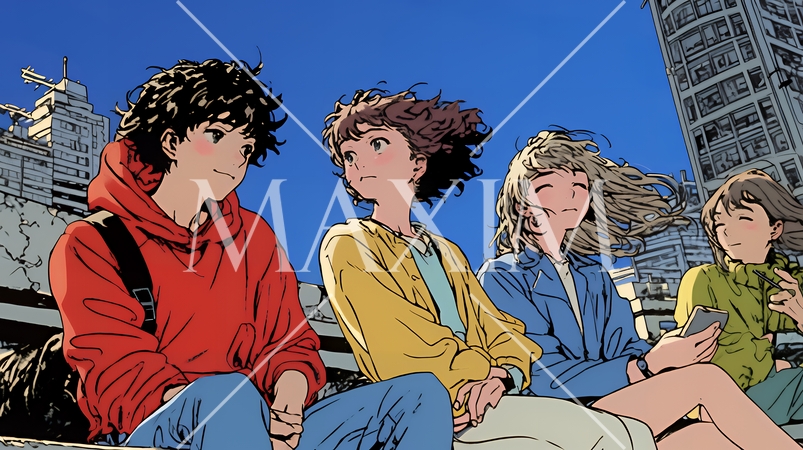 夜の街でたむろっているティーンエージャーたち