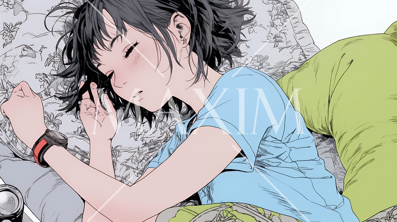 幸せそうな寝顔で眠っている若い女性