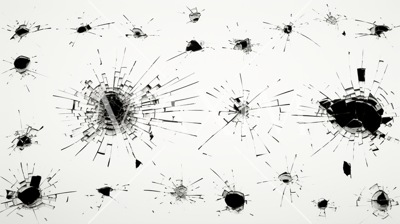 弾痕：ガラスに命中した銃弾の跡