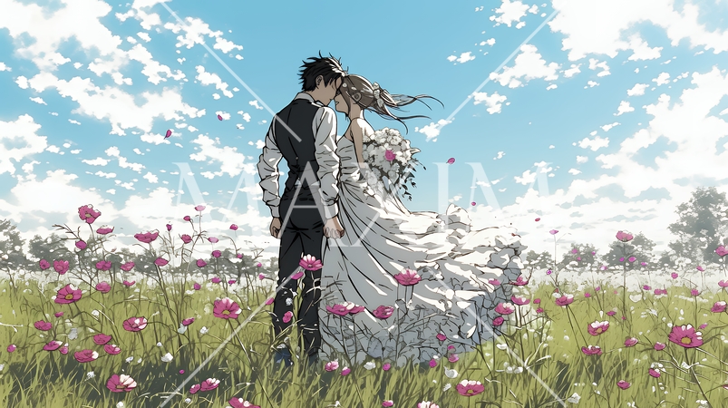 コスモスの園でのウェディング