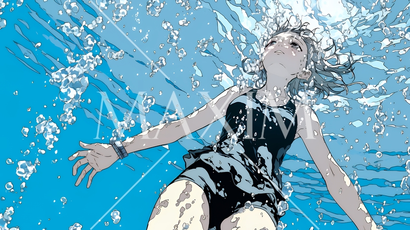 海で泳いでいる若い女性