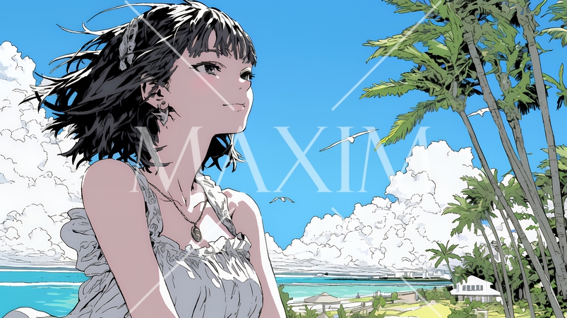 沖縄の海辺のリゾートホテルでリゾッチャしている若い女性