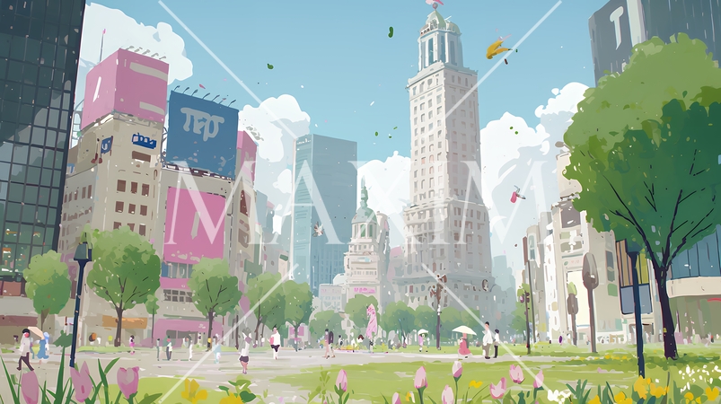 大都市のビル街（ポップでキュートな表現）