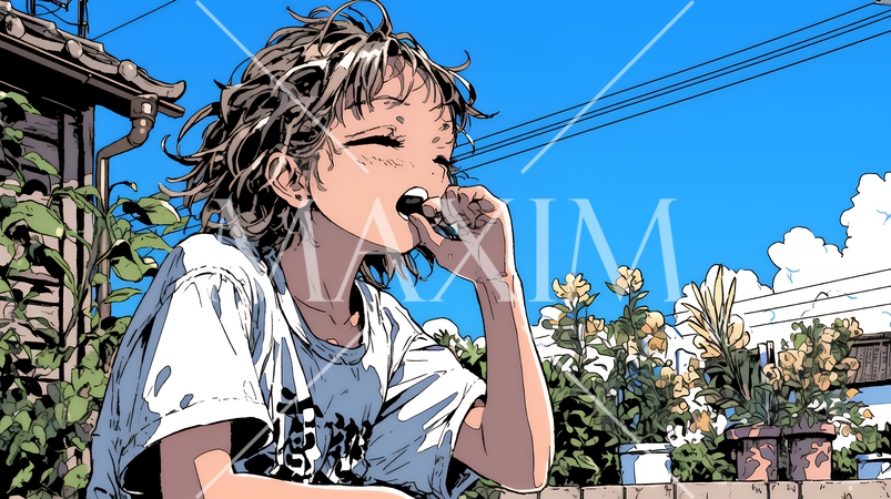 あくびをしている若い女性