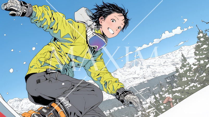 スノーボードを楽しんでいる若い女性