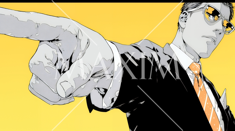 人差し指を立てて決断を下したビジネスパーソン