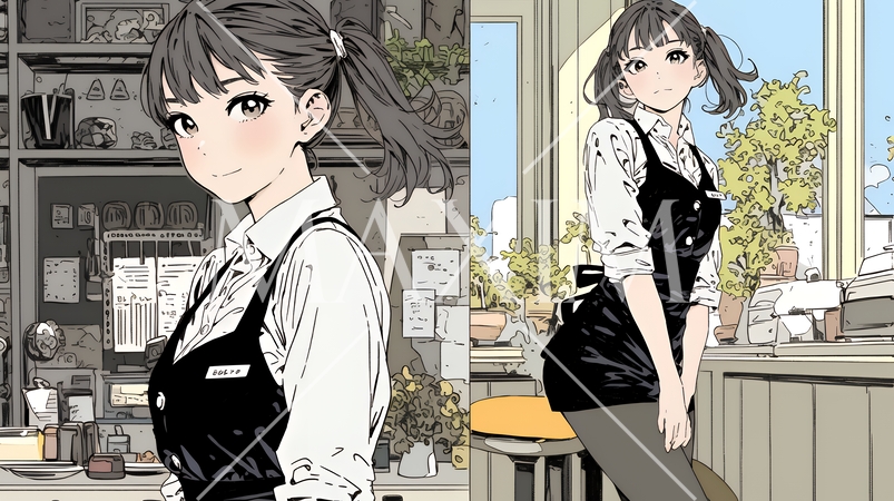 カジュアルレストランで働いている若いウェイトレス