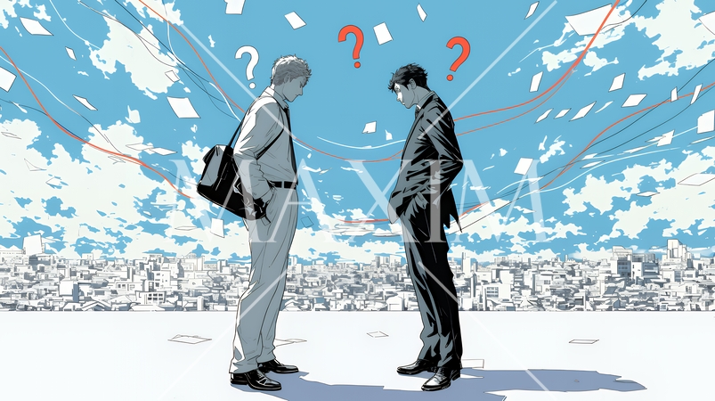 互いに相手の意見を十分に理解できないまま対話を続ける二人のビジネスマン