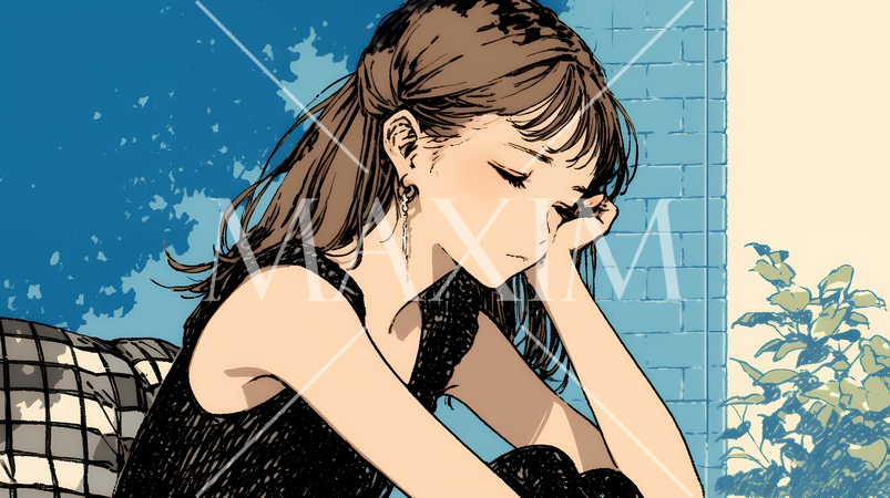 ため息をついている若い女性