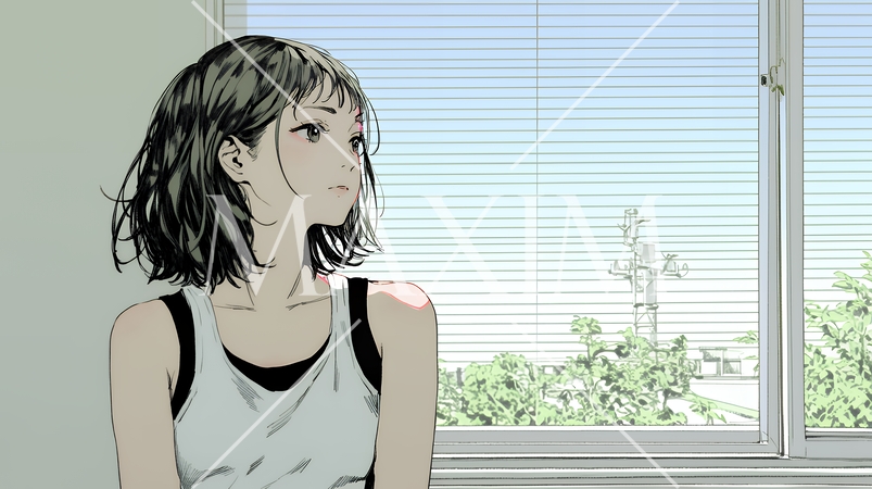 白い壁に向かって考え事をする若い女性