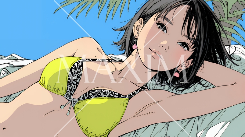 ビーチリゾートを旅行中のビキニ姿の若い女性