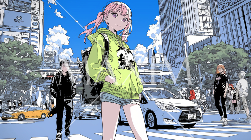 都会を歩く若い女性