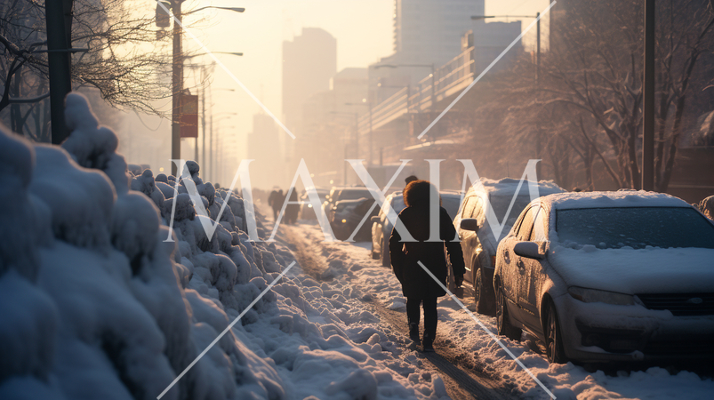 大雪で交通渋滞のの大都市