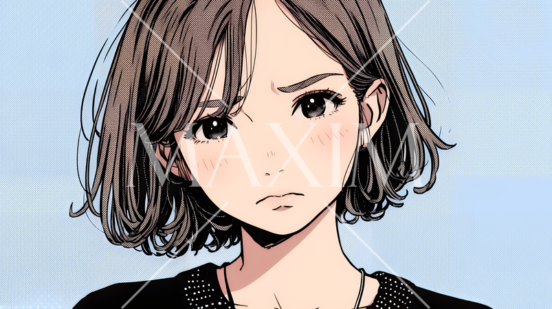 疑問や心配事、不快感、不満などを感じを感じて眉を潜めている若い女性