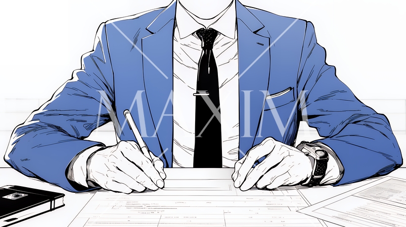 契約書にサインをしているビジネスパーソン（シンプルな色使い）