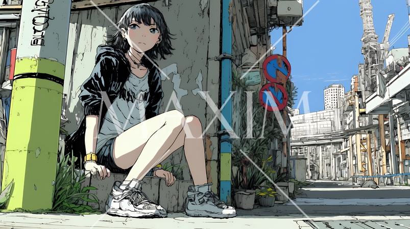 都会の治安の悪そうな場所にいる若い女性