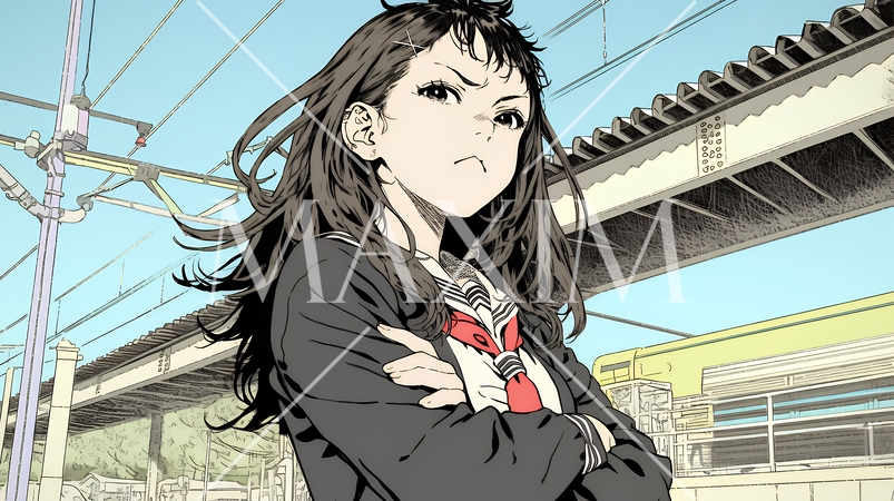 「ふん！」という表情でそっぽを向いている制服を着た女子高生