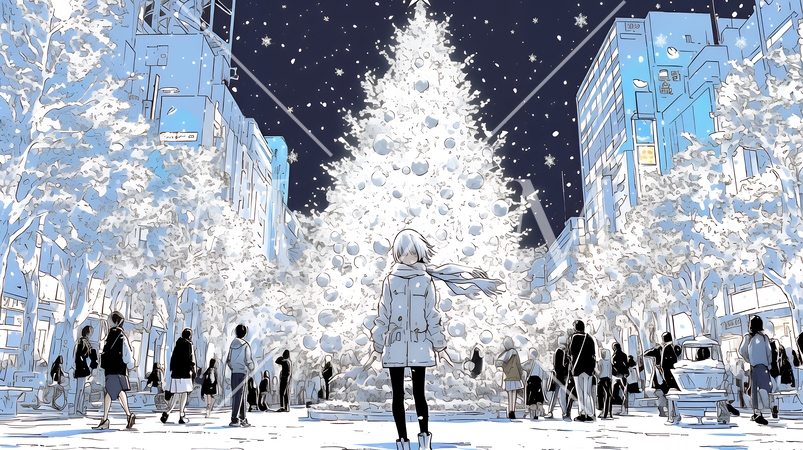 ホワイトクリスマスの都会の夜