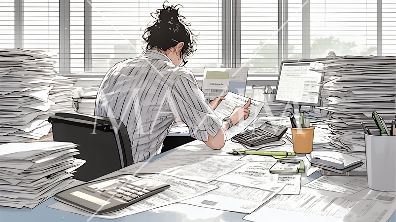 確定申告書類作成に没頭している個人事業主