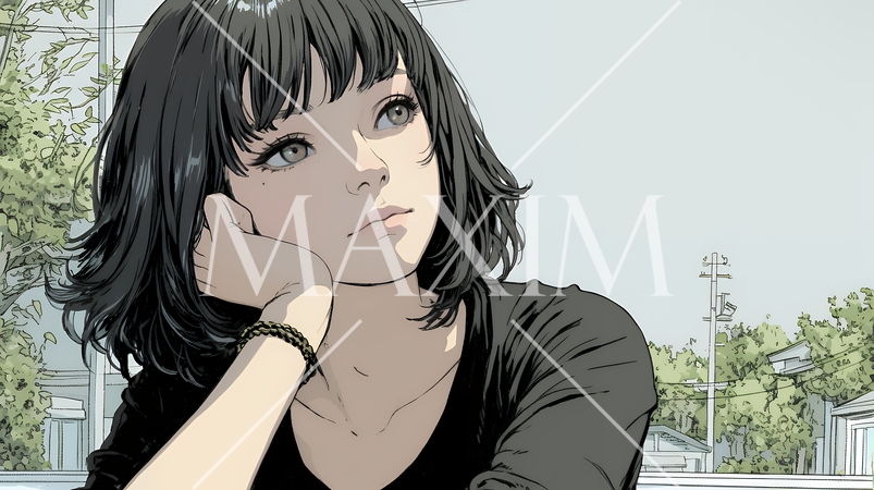 考え事をしている若い女性